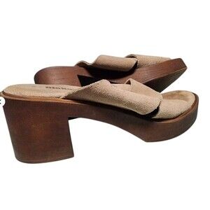 Bionatura Suede Platform Slide Sandals Chunky Block Heel Size 9 Made in Italy
